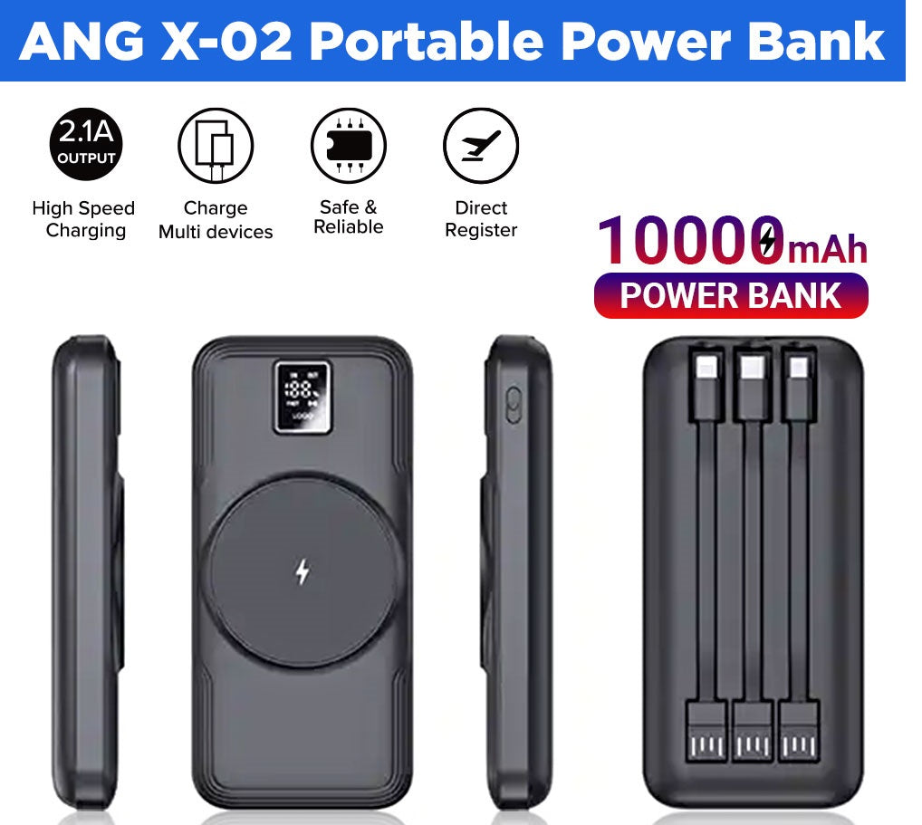 Megatech X-02 Portable 10000mAh High Speed Wireless Charging Power Bank