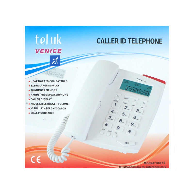 Tel UK Table Top Telephone with Caller ID - White  18072W