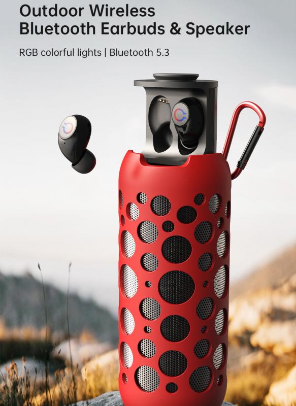 Megatech Wireless Speaker with Earbuds in Red Colour