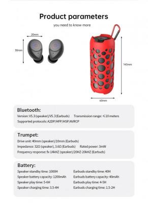 Megatech Wireless Speaker with Earbuds in Red Colour