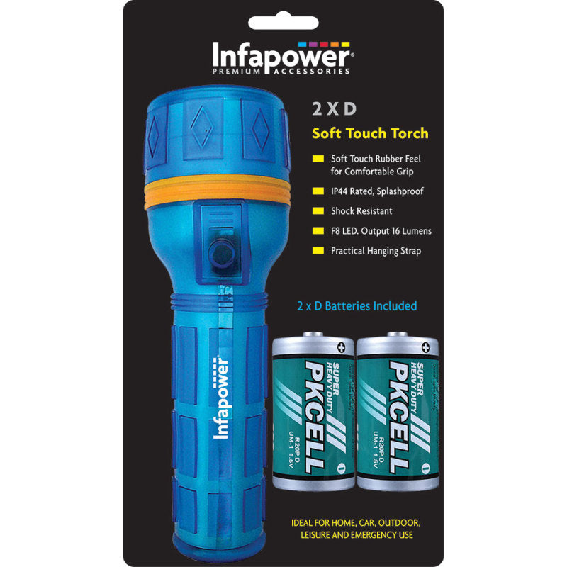 Infapower Splashproof Soft Touch Rubber Torch - Blue F021 2D